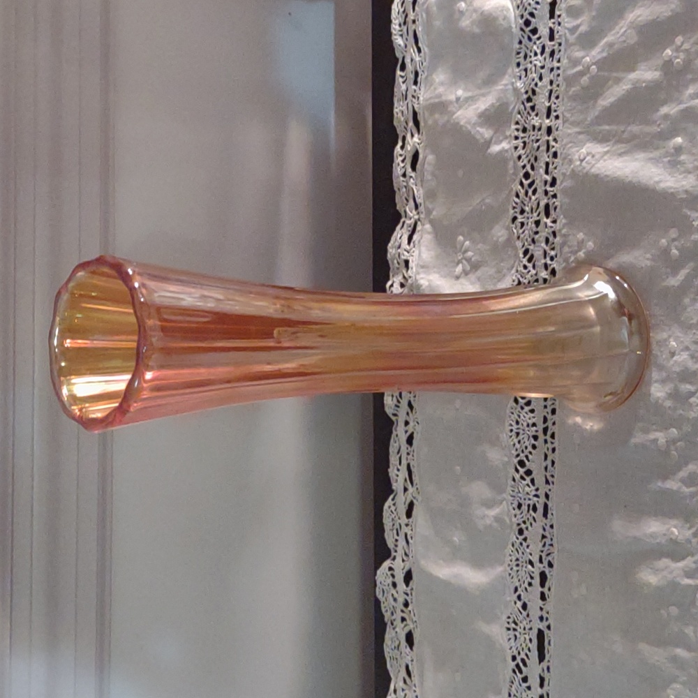 Vintage 30s? Marigold carnival glass tree trunk vase 9 inches long